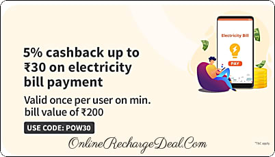 Freecharge Electricity Bill Payment Offer: Get 5% Cashback (upto Rs. 30) on any Electricity Bill Payment using Freecharge. Min transaction is Rs. 200