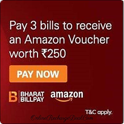 Do any 3 bill payments using ICICI Bank iMobile app or Internet Banking and earn Rs 250 Amazon Pay Gift Card.